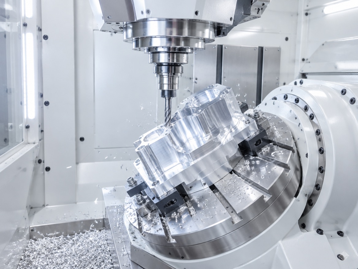 5-Achs-Bearbeitung eines Aluminiumteils in einer Aufspannung